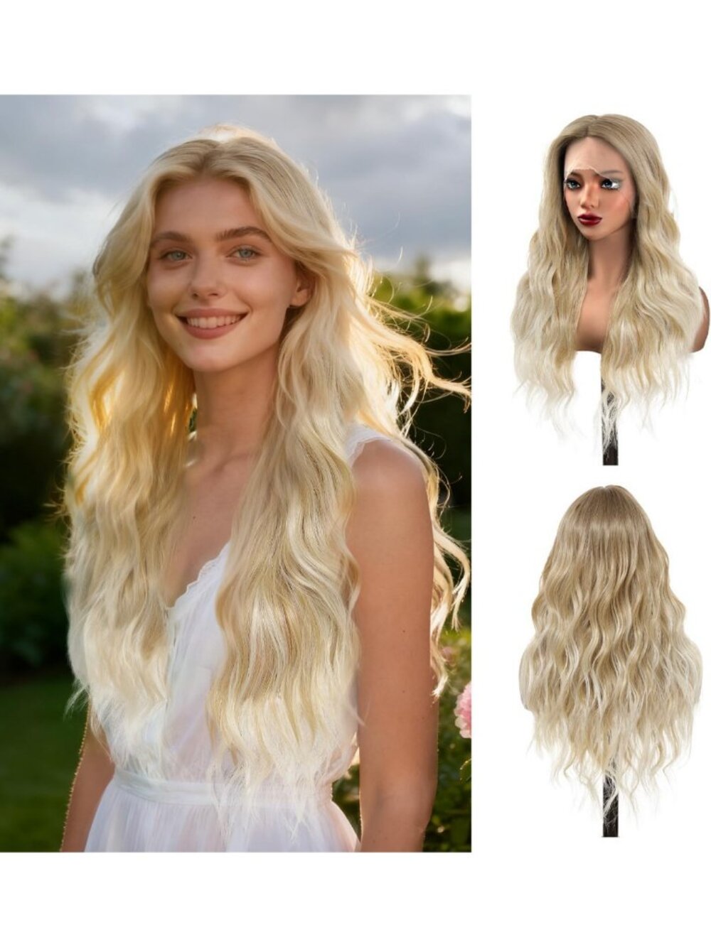 26" Ombre Ash Blonde Wavy Wig | HD Lace Front, Heat Resistant, Curly for Cosplay